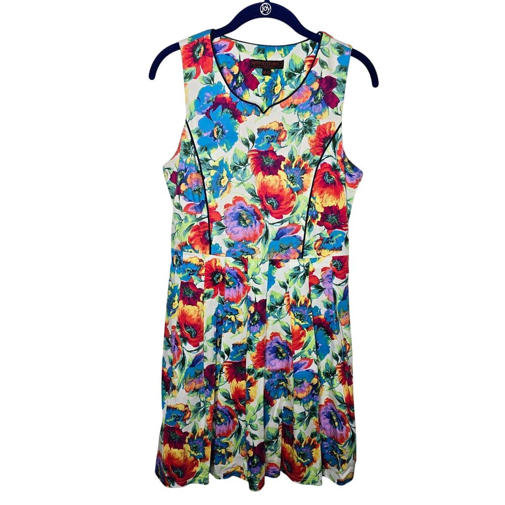 Vintage Superstition Watercolor Floral Sleeveless Pleated Skirt Dress Size XL